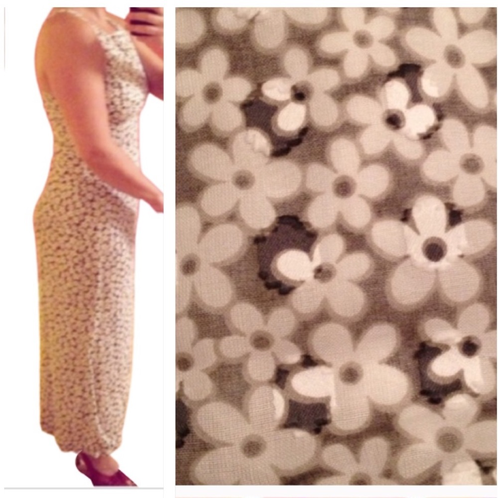 Vintage maxi dress Isabel Ardee, flower textured pattern Black & White